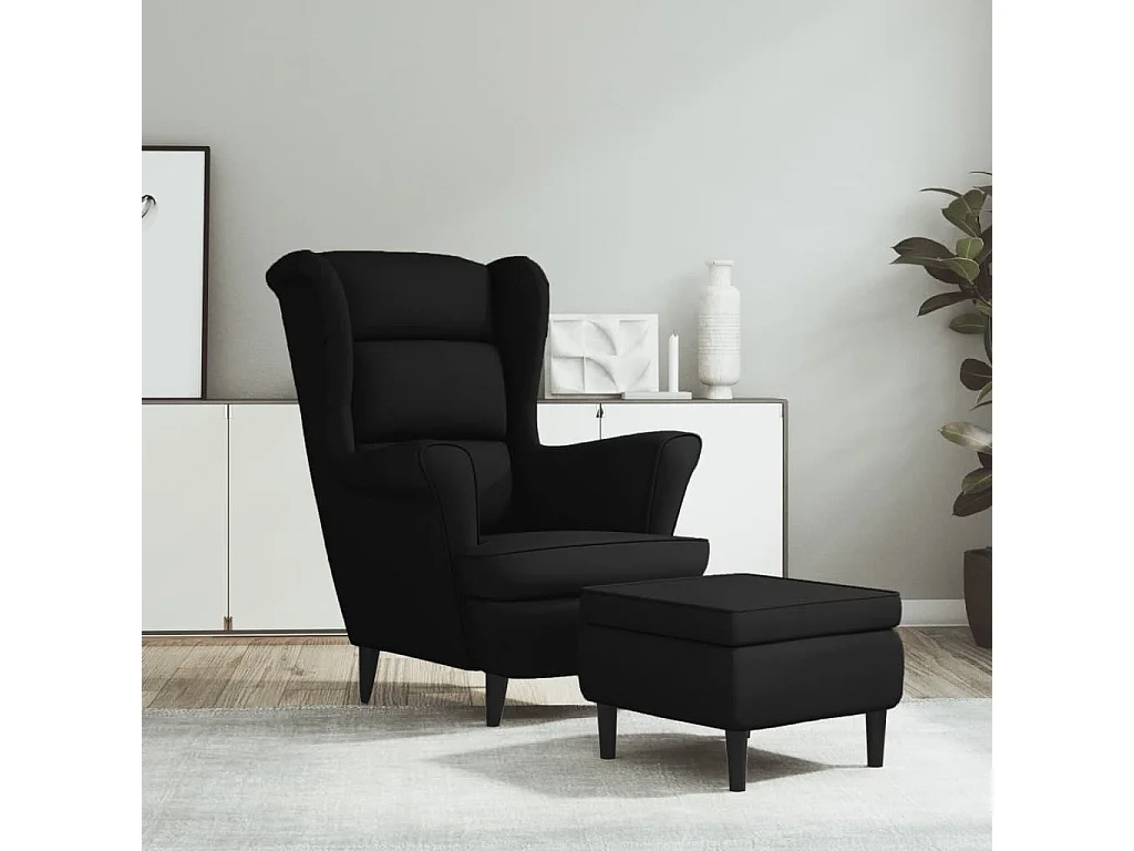 Ohrensessel mit Hocker Schwarz Samt