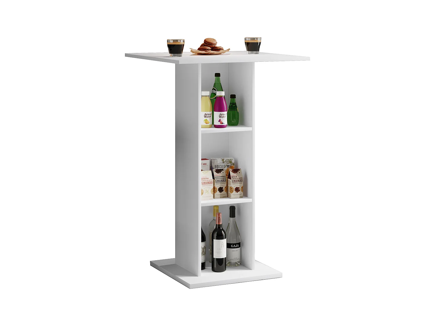 Standos Table de bar avec 3 étagères, blanc.