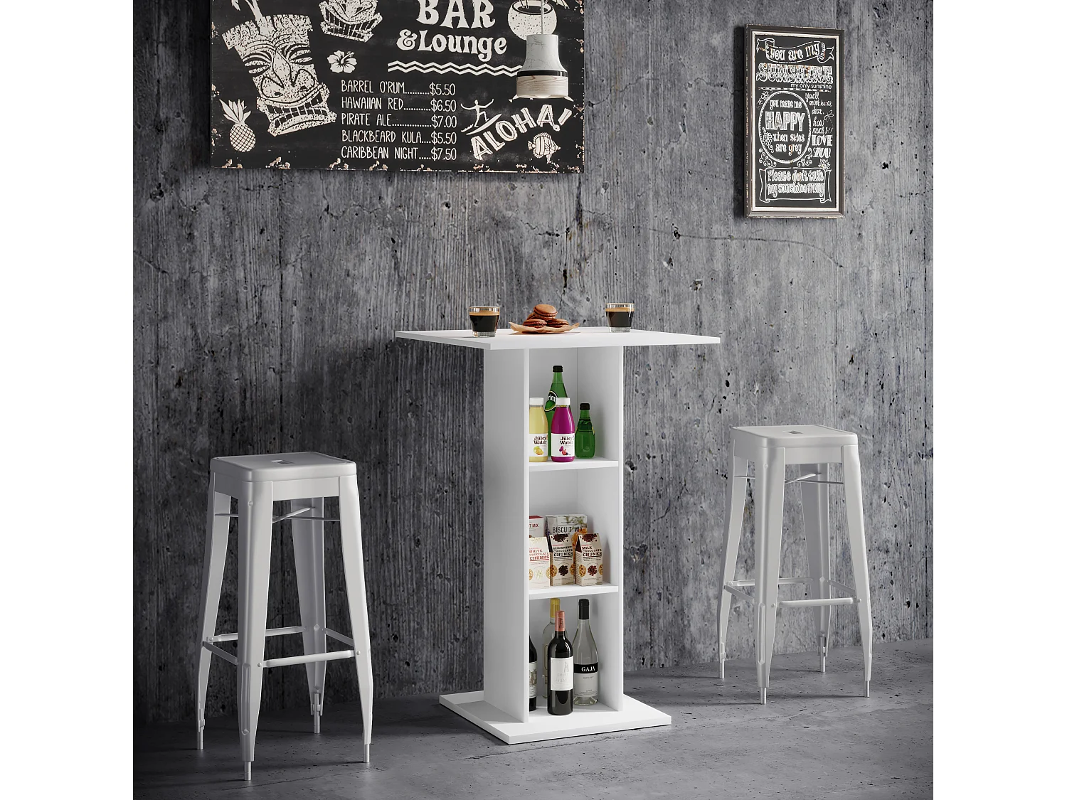 Standos Table de bar avec 3 étagères, blanc.