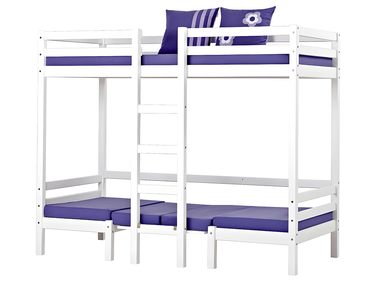 Basic Lit superposé Jumbo avec canapé violet, bureau et sommiers à lattes inclus.