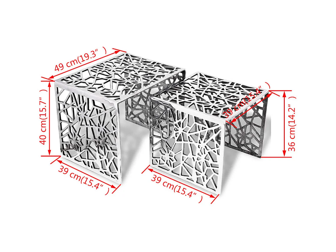 Set 2 Tavolini Quadrati Alluminio Argento