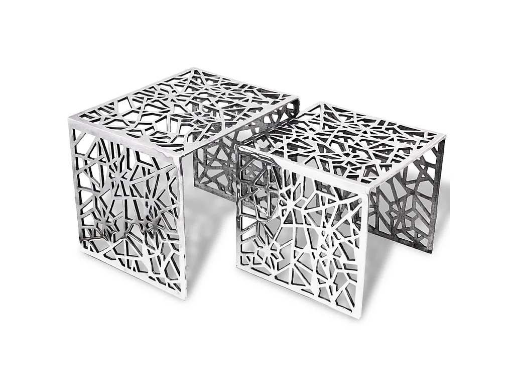 Set 2 Tavolini Quadrati Alluminio Argento