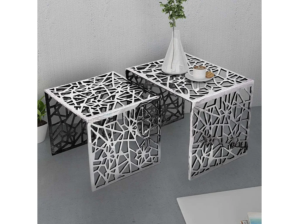 Set 2 Tavolini Quadrati Alluminio Argento