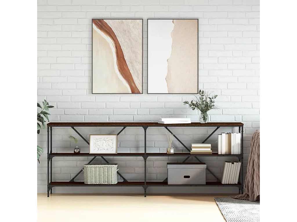 Wandtafel 200x30x75 cm bewerkt hout en ijzer bruin eikenkleur