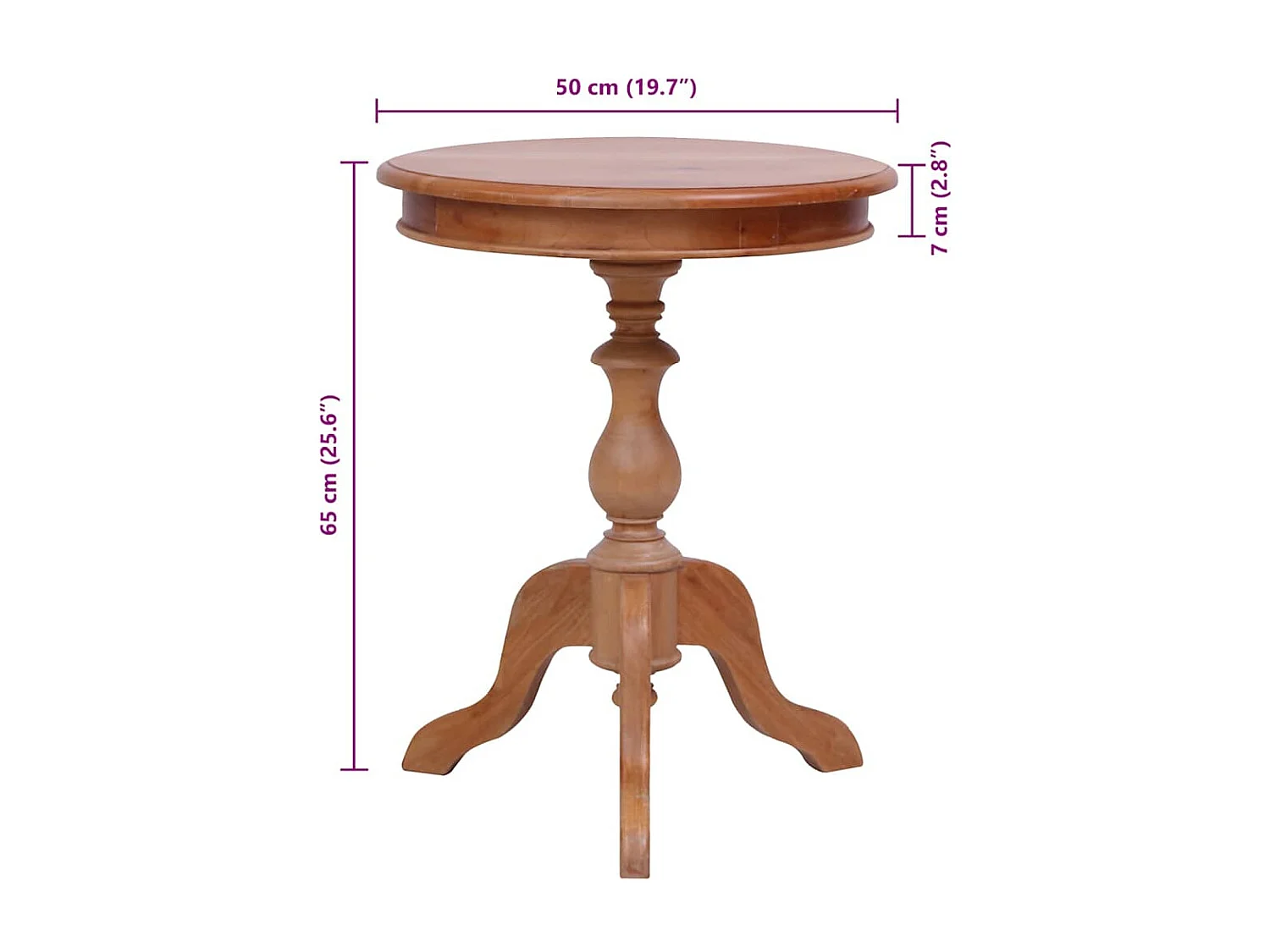 Table d'appoint Naturel 50 x 50 x 65 cm Bois d'acajou massif