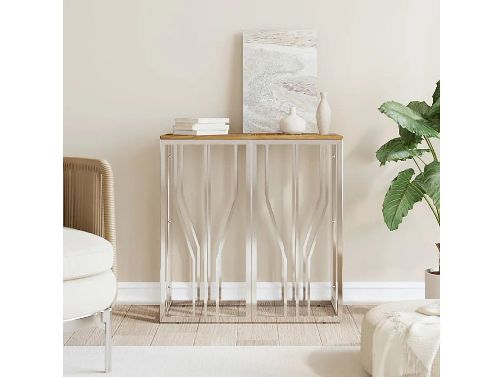 Wandtafel roestvrij staal en massief gerecycled hout zilver