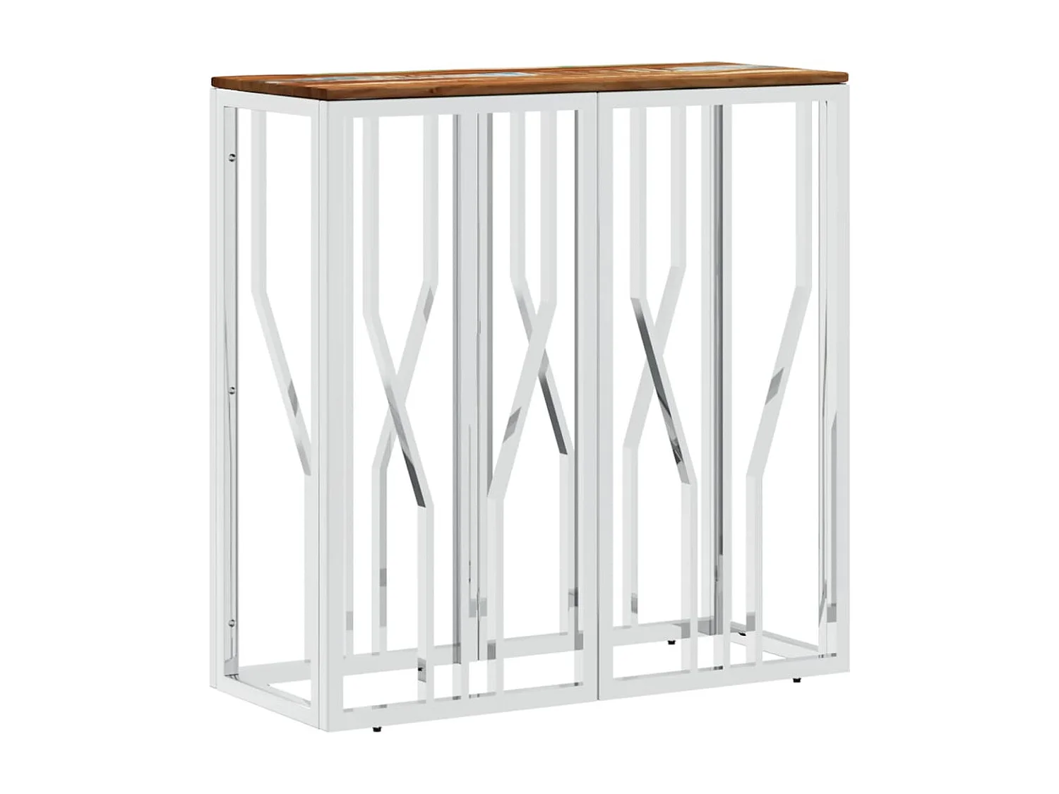 Wandtafel roestvrij staal en massief gerecycled hout zilver