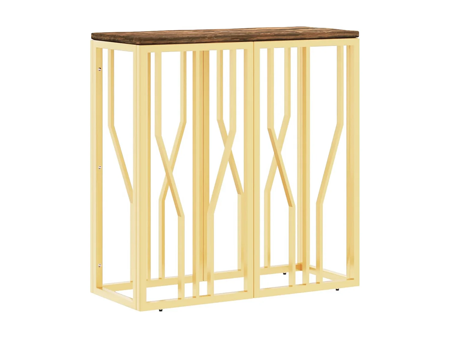Table console doré acier inoxydable et bois massif récupération