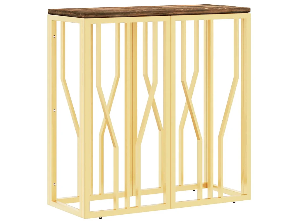Table console doré acier inoxydable et bois massif récupération