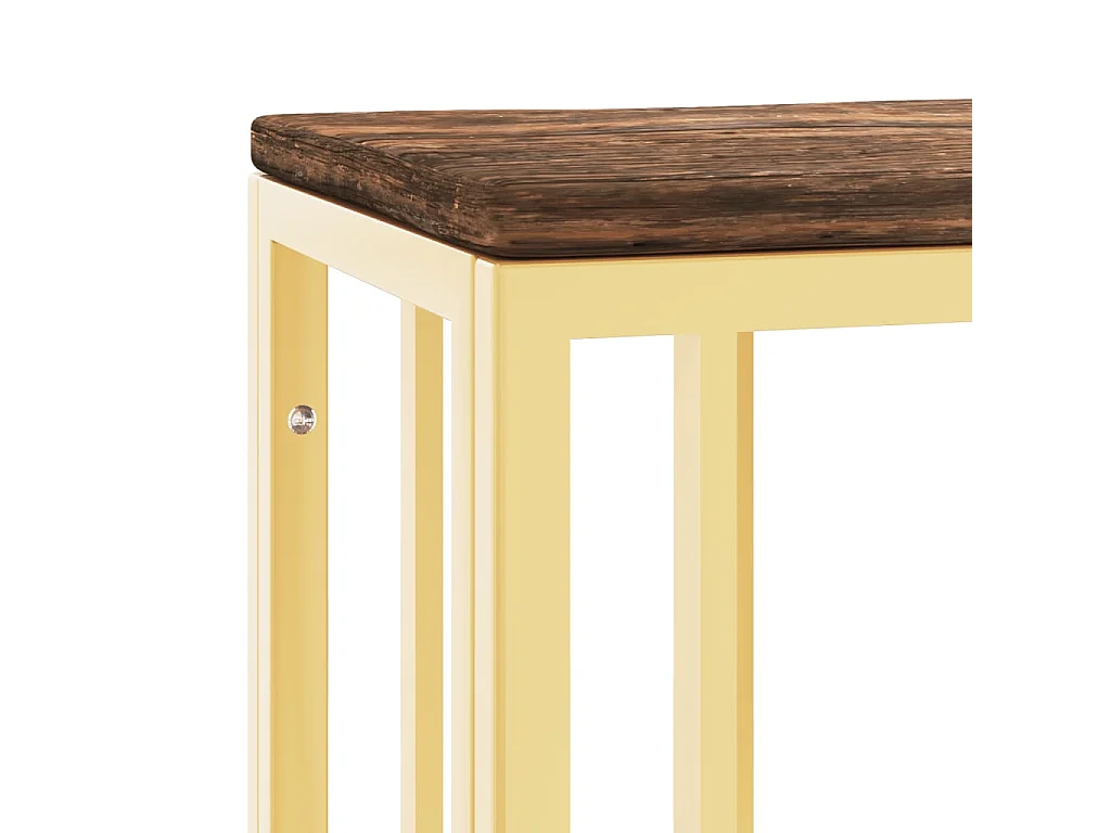 Table console doré acier inoxydable et bois massif récupération