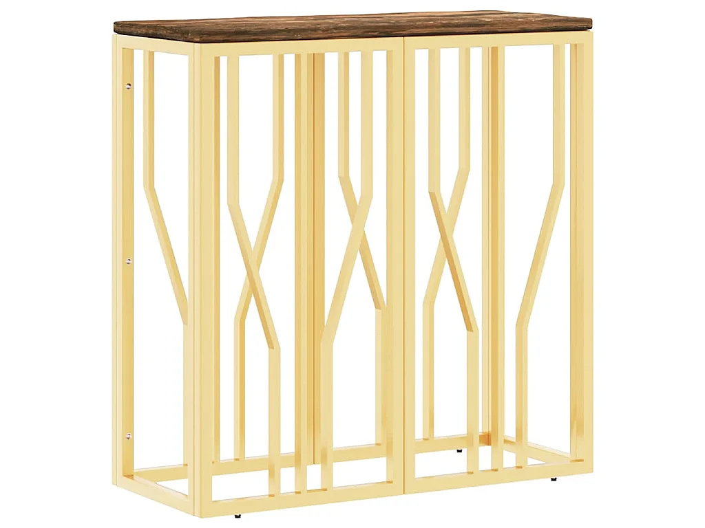 Table console doré acier inoxydable et bois massif récupération