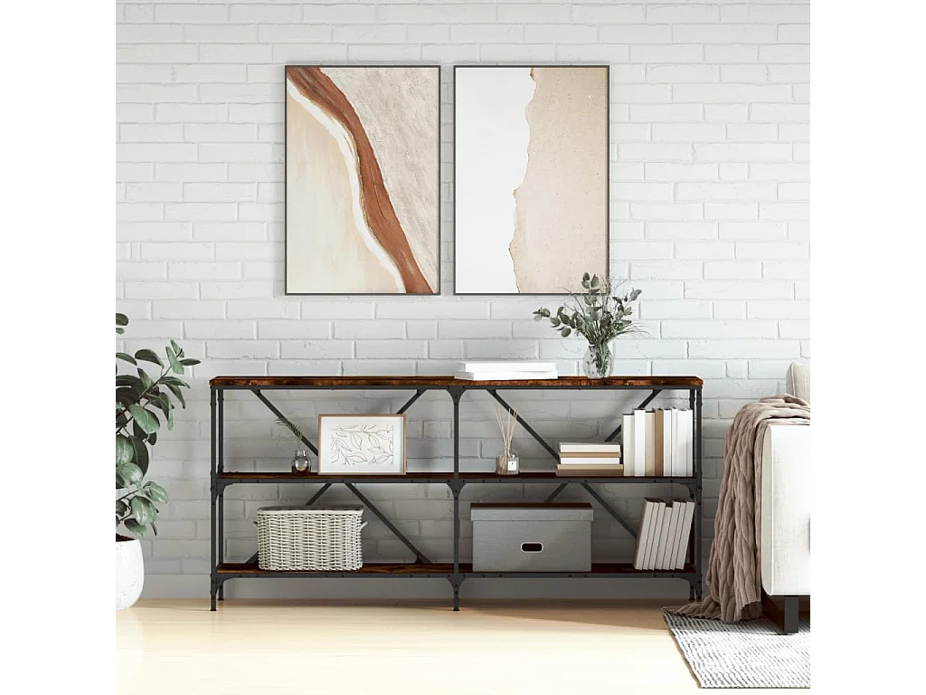 Wandtafel 160x30x75 cm bewerkt hout en ijzer gerookt eikenkleur