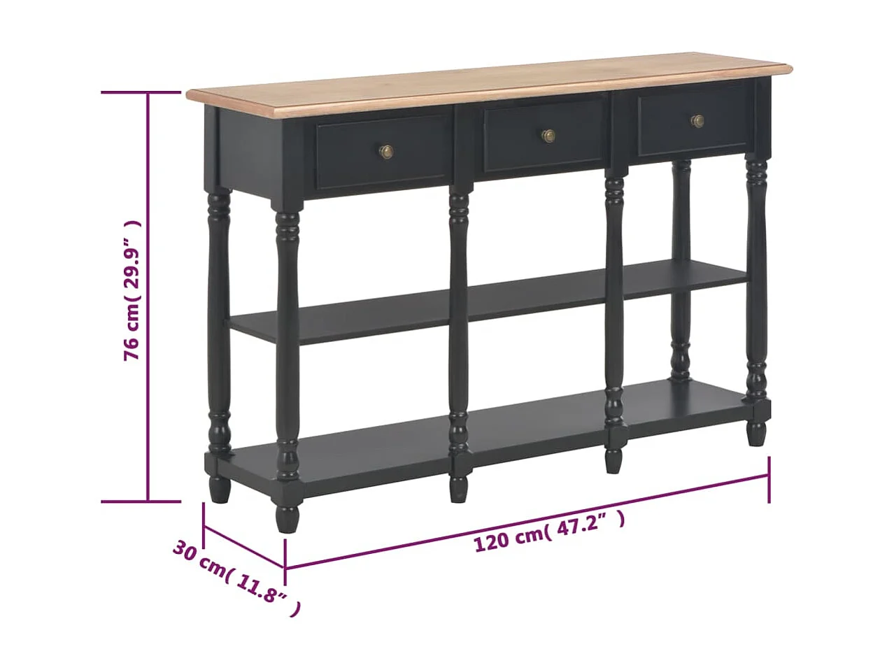 Mesa consola 120x30x76 cm MDF preto