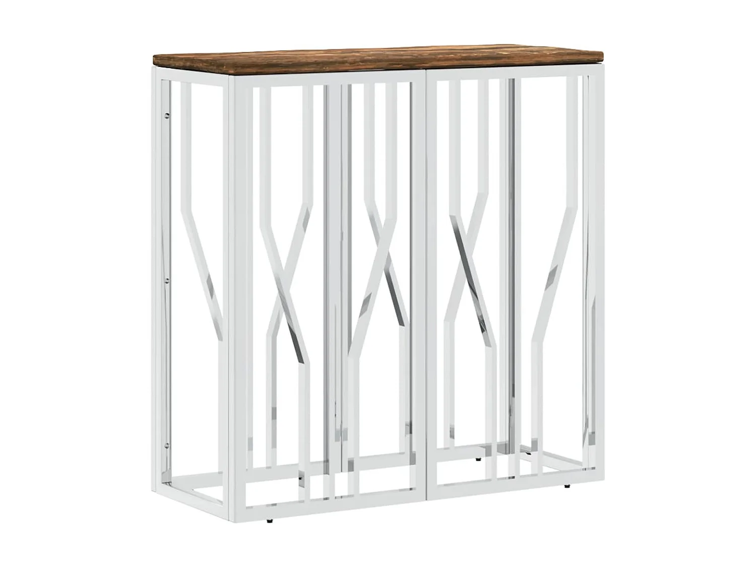 Table console argenté acier inoxydable/bois massif récupération