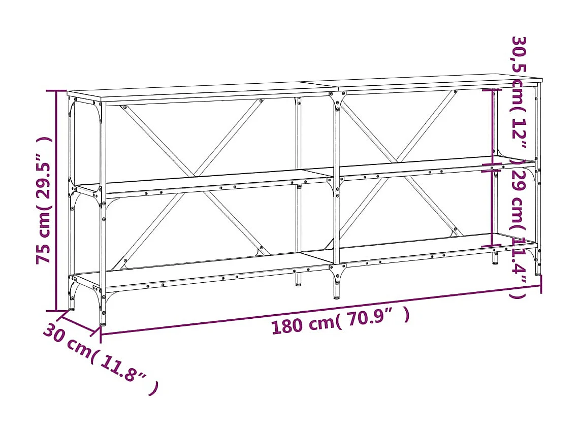 Konsolentisch Braun Eiche 180x30x75 cm Holzwerkstoff und Eisen