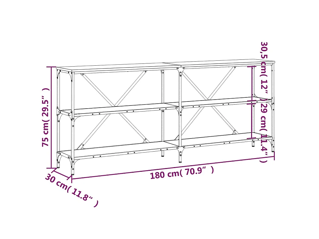 Konsolentisch Braun Eiche 180x30x75 cm Holzwerkstoff und Eisen