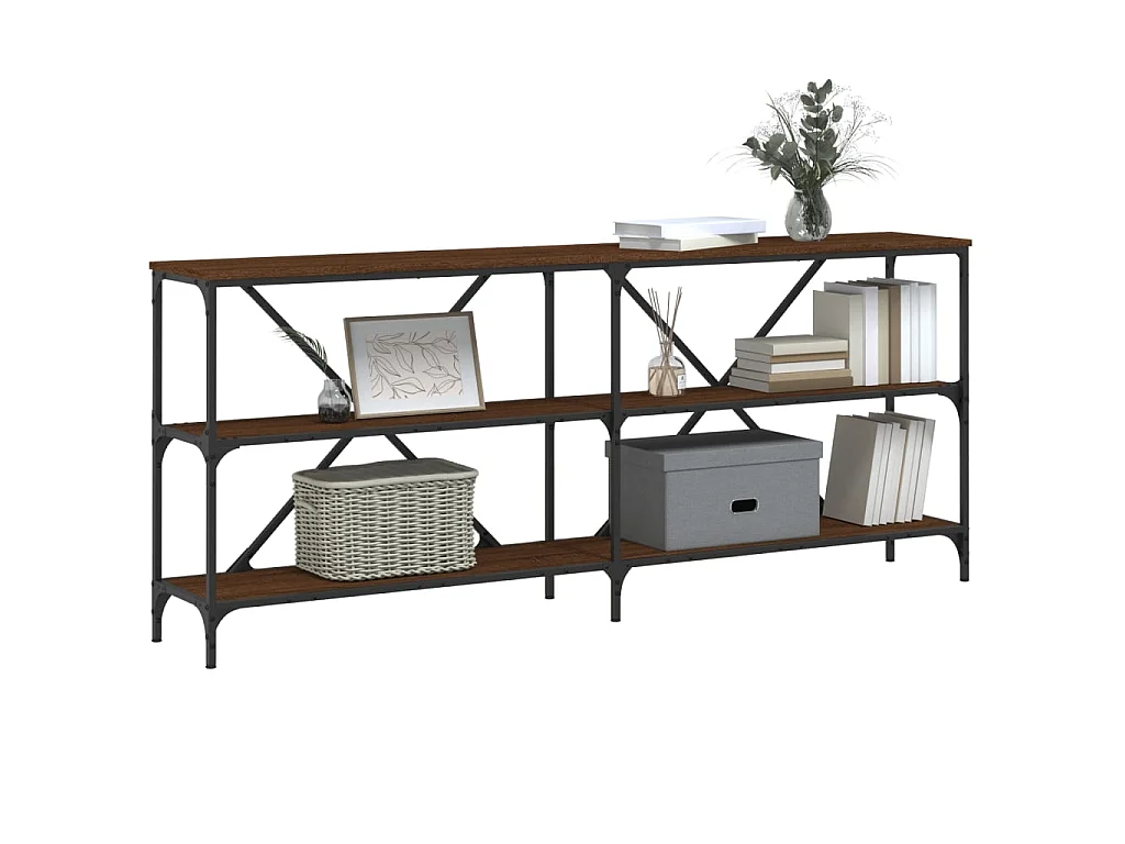 Table console chêne marron 180x30x75 bois d'ingénierie et fer