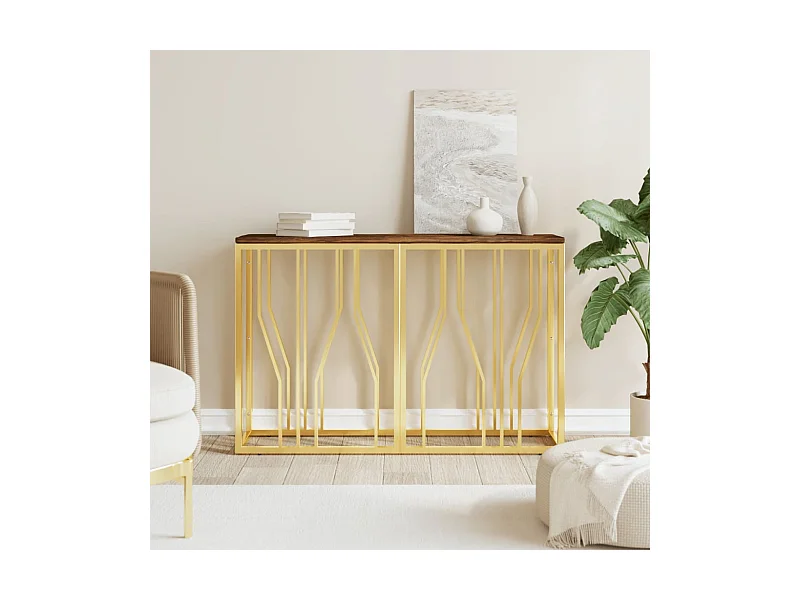 Wandtafel roestvrij staal en massief gerecycled hout goudkleur