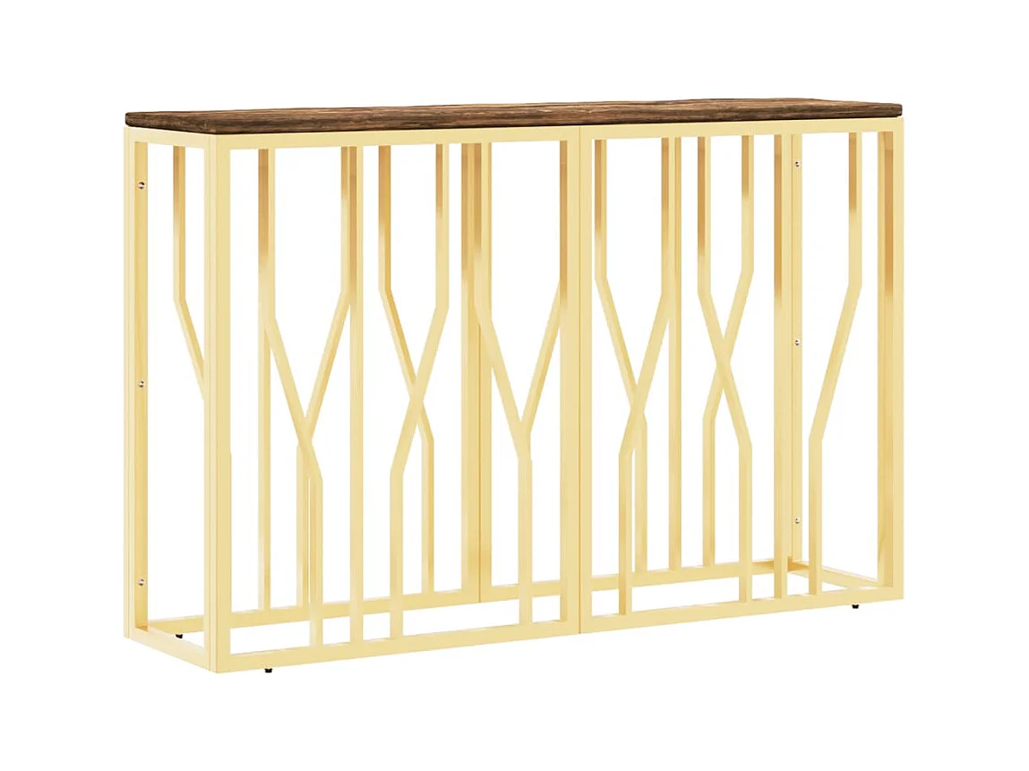 Table console doré acier inoxydable et bois massif récupération