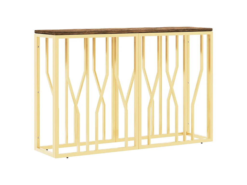 Table console doré acier inoxydable et bois massif récupération