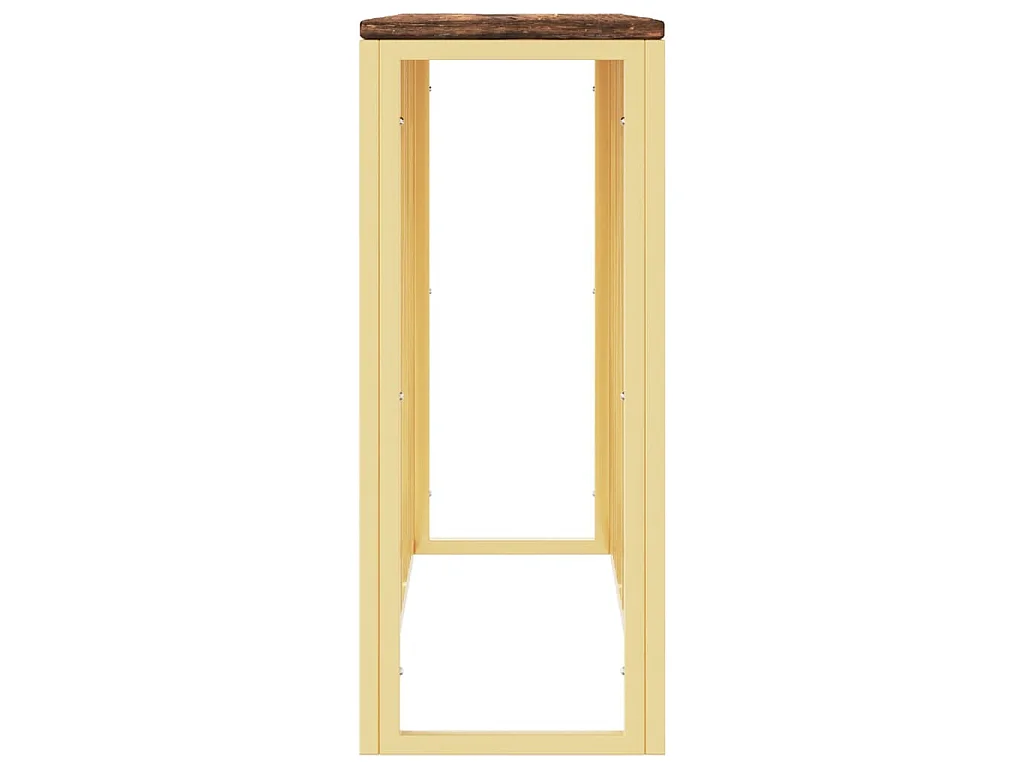 Table console doré acier inoxydable et bois massif récupération