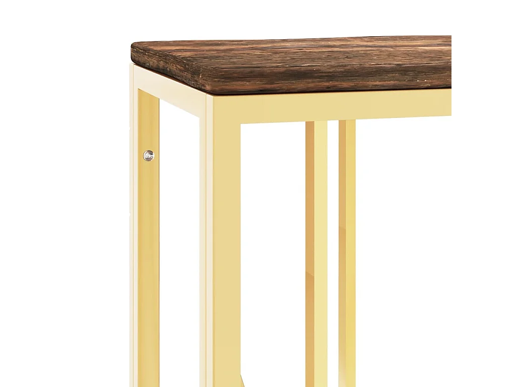 Table console doré acier inoxydable et bois massif récupération