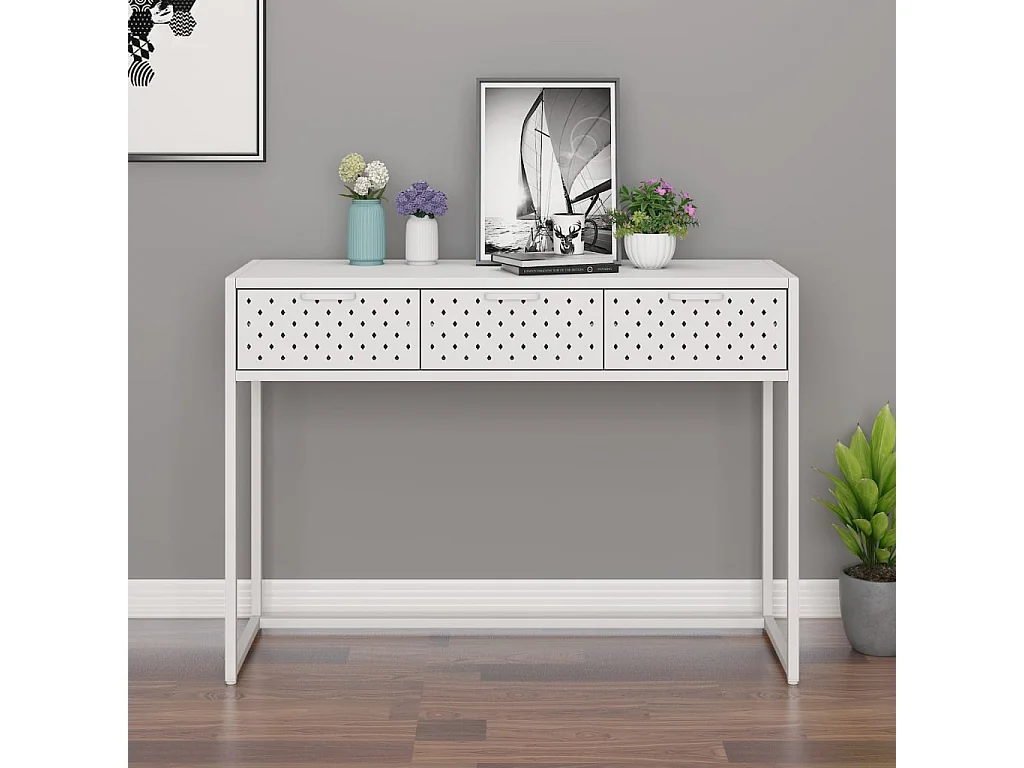 Tavolo Consolle Bianco 106x35x75 cm in Acciaio