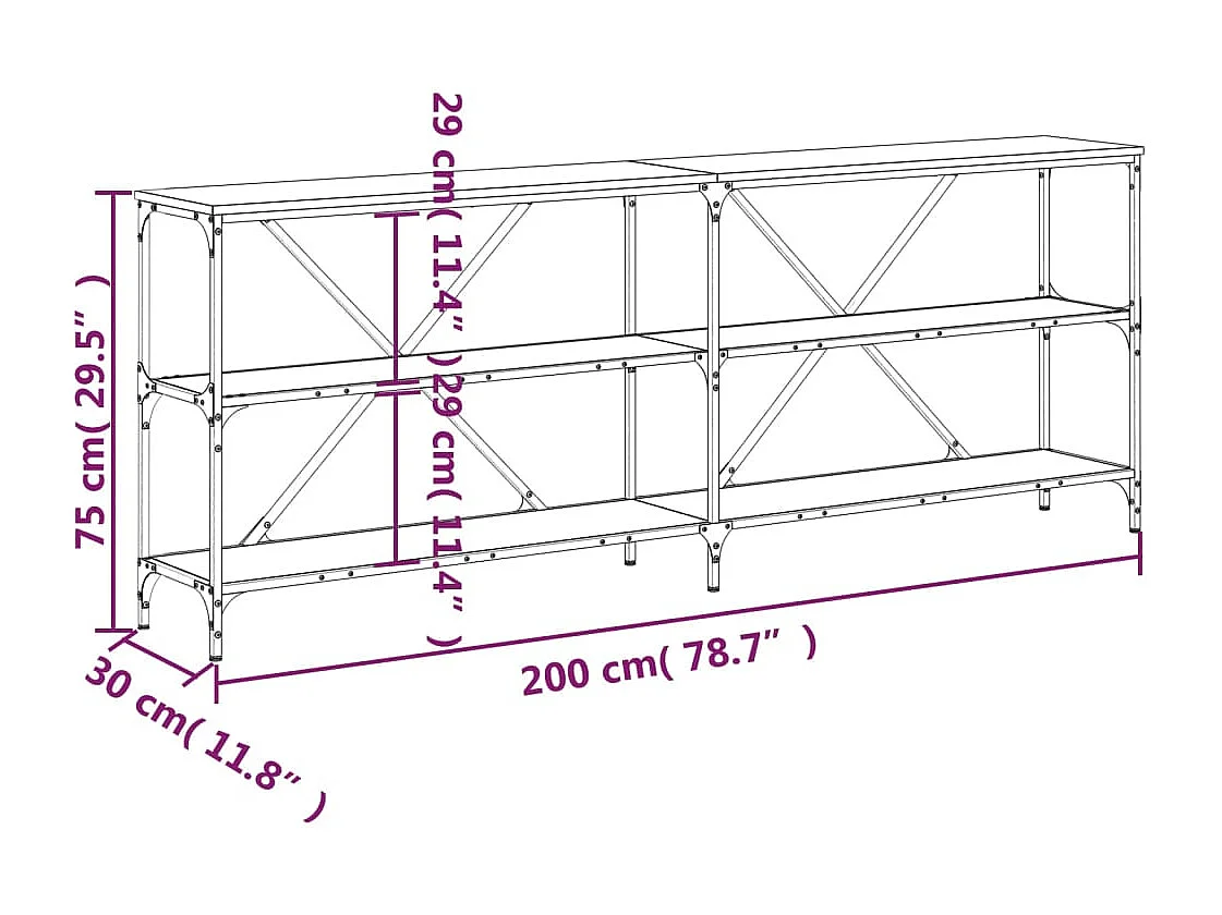 Konsolentisch Sonoma-Eiche 200x30x75 cm Holzwerkstoff und Eisen