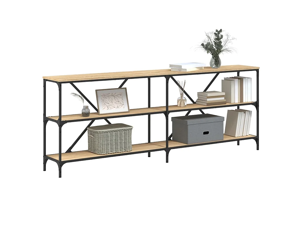 Mesa consola hierro madera ingeniería roble Sonoma 200x30x75 cm