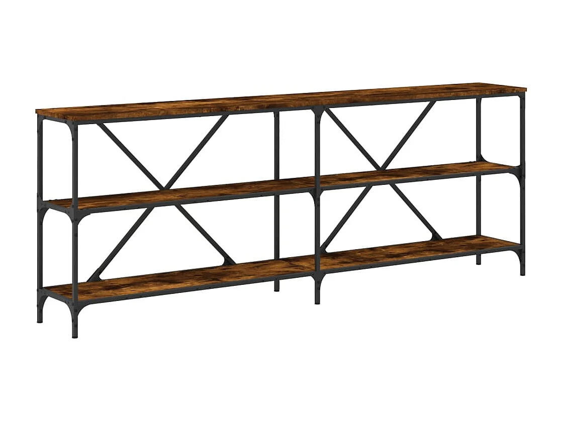 Mesa consola 200x30x75 cm deriv. madeira/ferro carvalho fumado