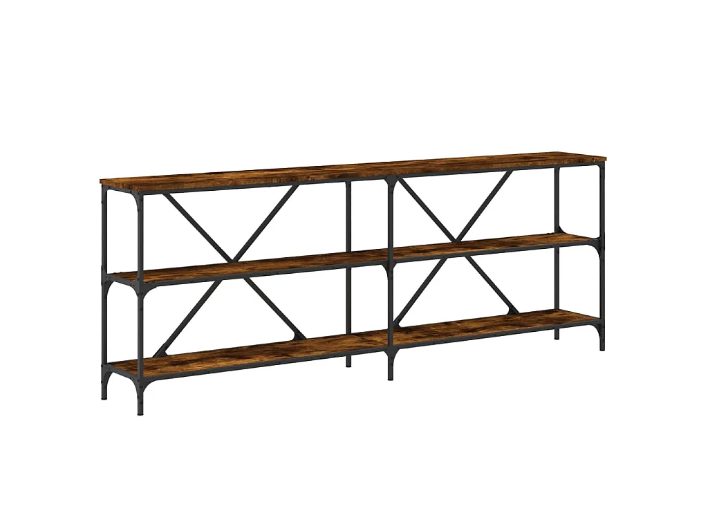 Table console chêne fumé 200x30x75 cm bois d'ingénierie et fer