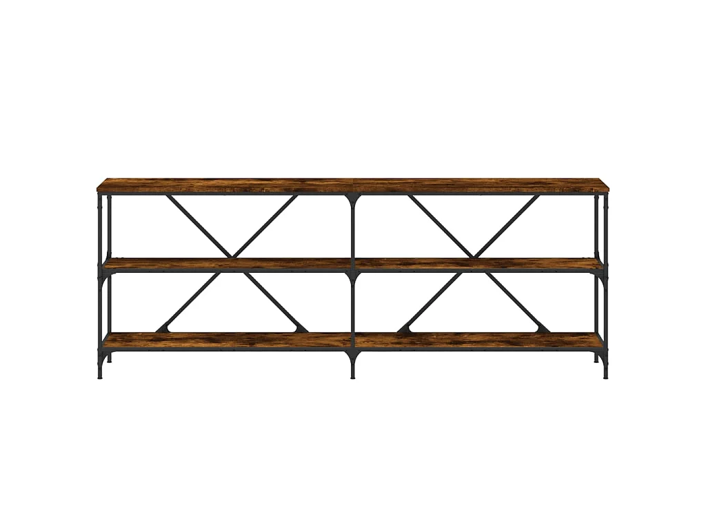 Table console chêne fumé 200x30x75 cm bois d'ingénierie et fer