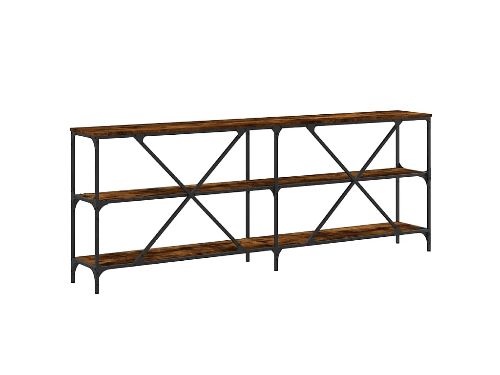 Table console chêne fumé 200x30x75 cm bois d'ingénierie et fer