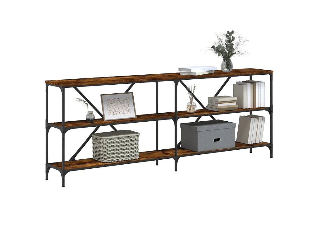 Mesa consola hierro madera ingeniería roble ahumado 200x30x75cm