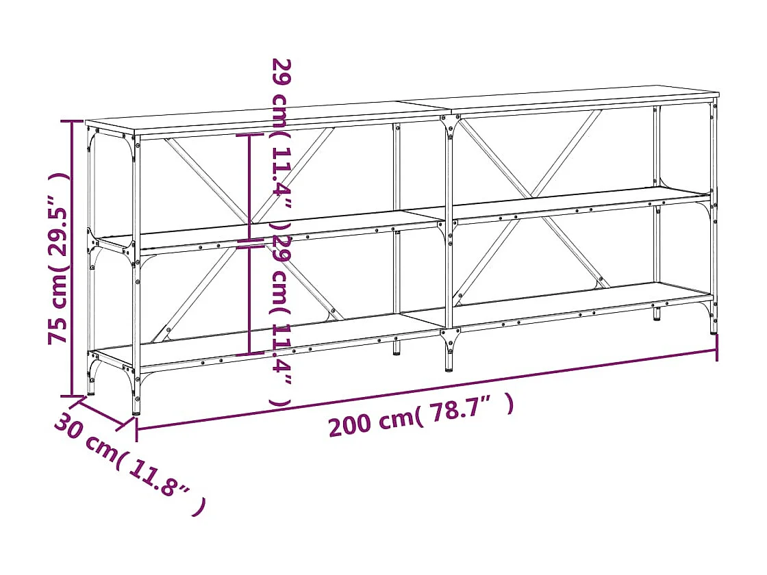 Konsolentisch Schwarz 200x30x75 cm Holzwerkstoff und Eisen