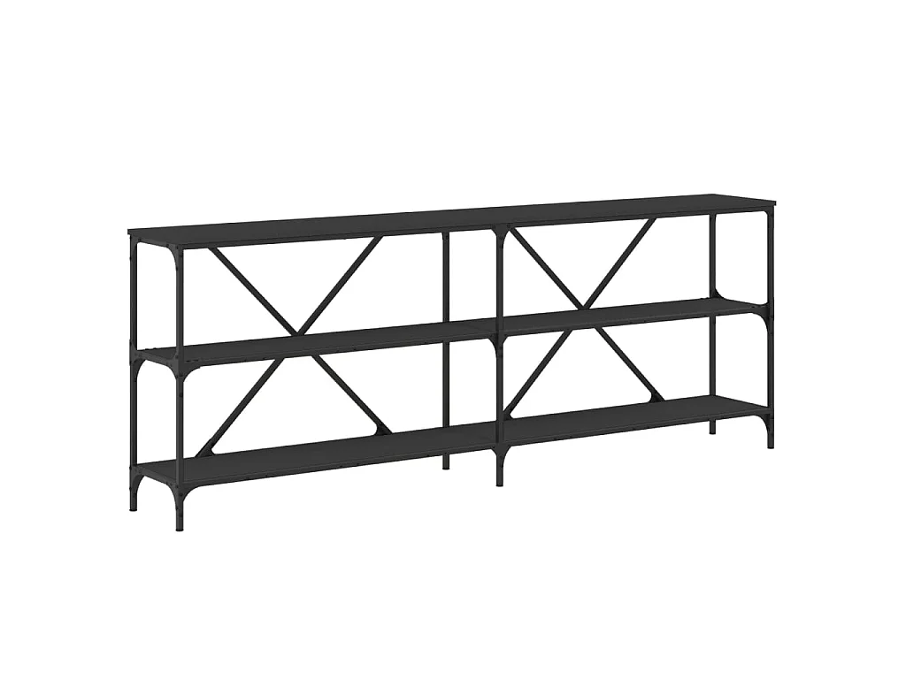 Tavolino Consolle Nero 200x30x75 cm Legno Multistrato e Ferro