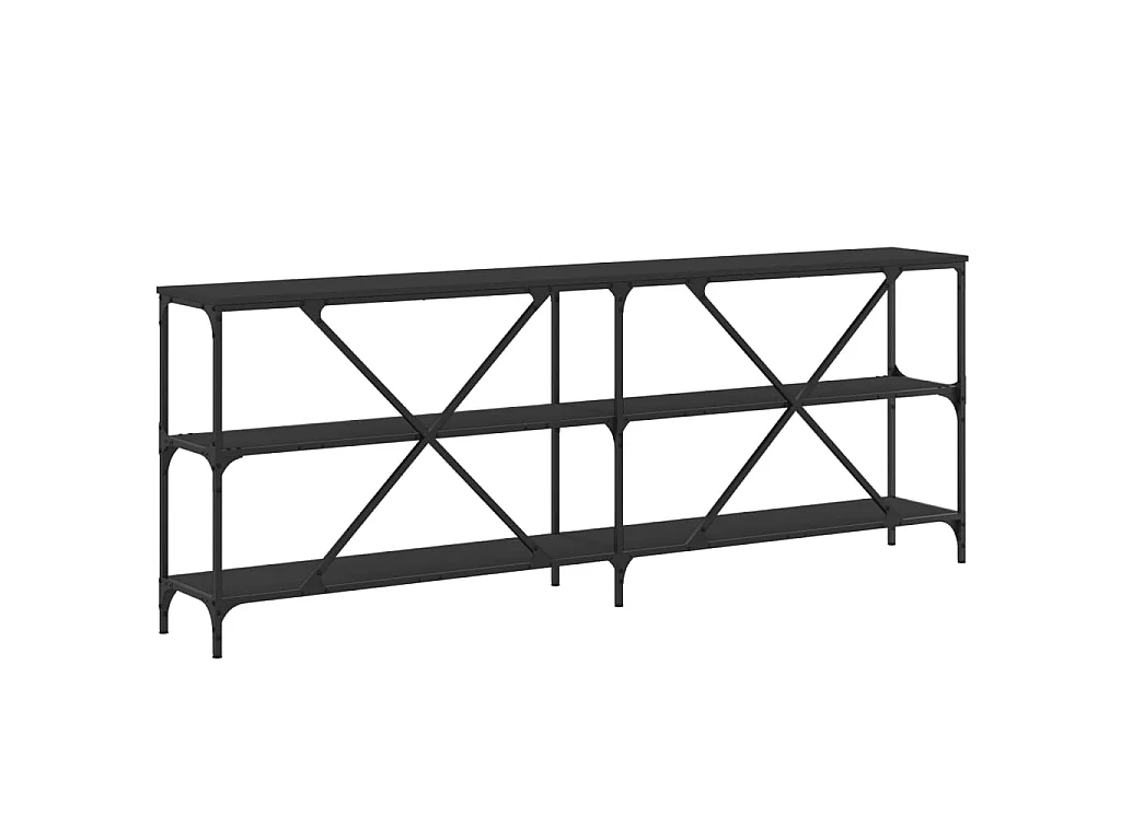 Tavolino Consolle Nero 200x30x75 cm Legno Multistrato e Ferro
