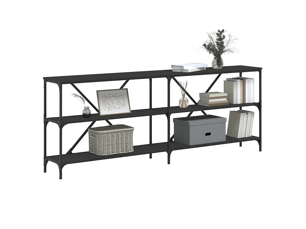 Mesa consola hierro y madera de ingeniería negro 200x30x75 cm