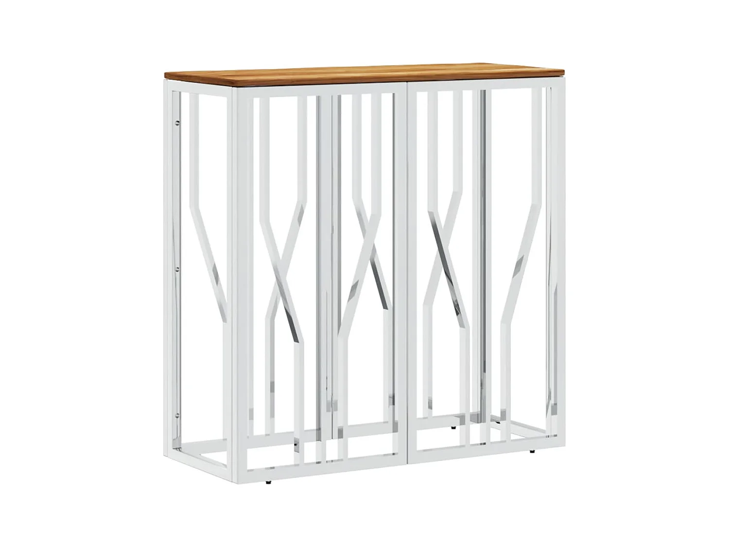 Mesa consola acero inoxidable y madera maciza acacia plateada