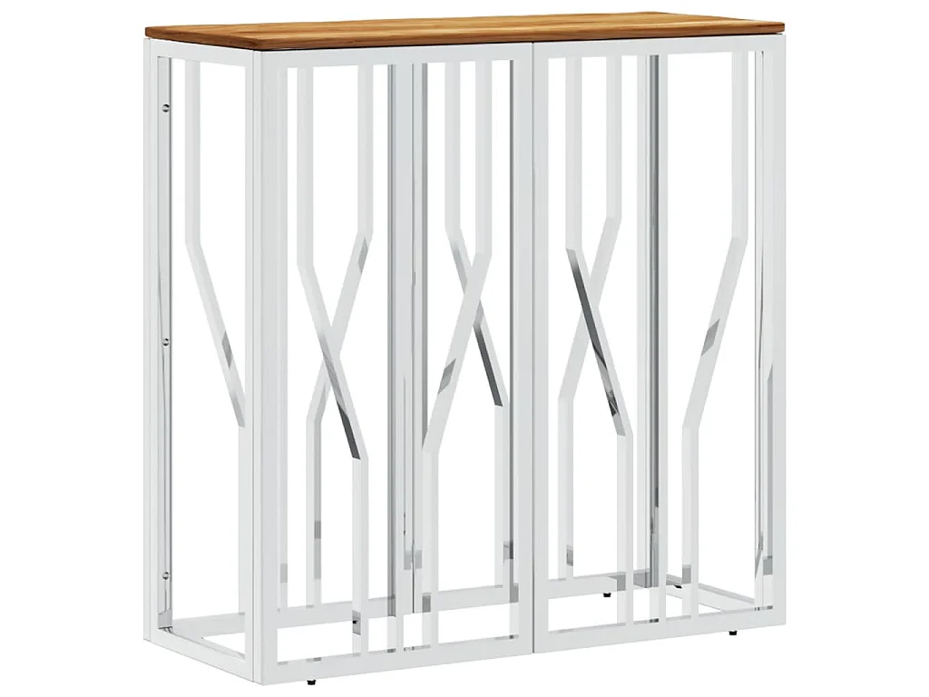 Wandtafel roestvrij staal en massief acaciahout zilverkleurig