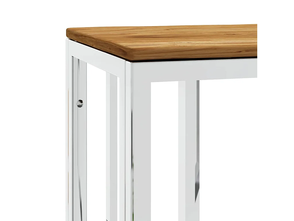 Wandtafel roestvrij staal en massief acaciahout zilverkleurig