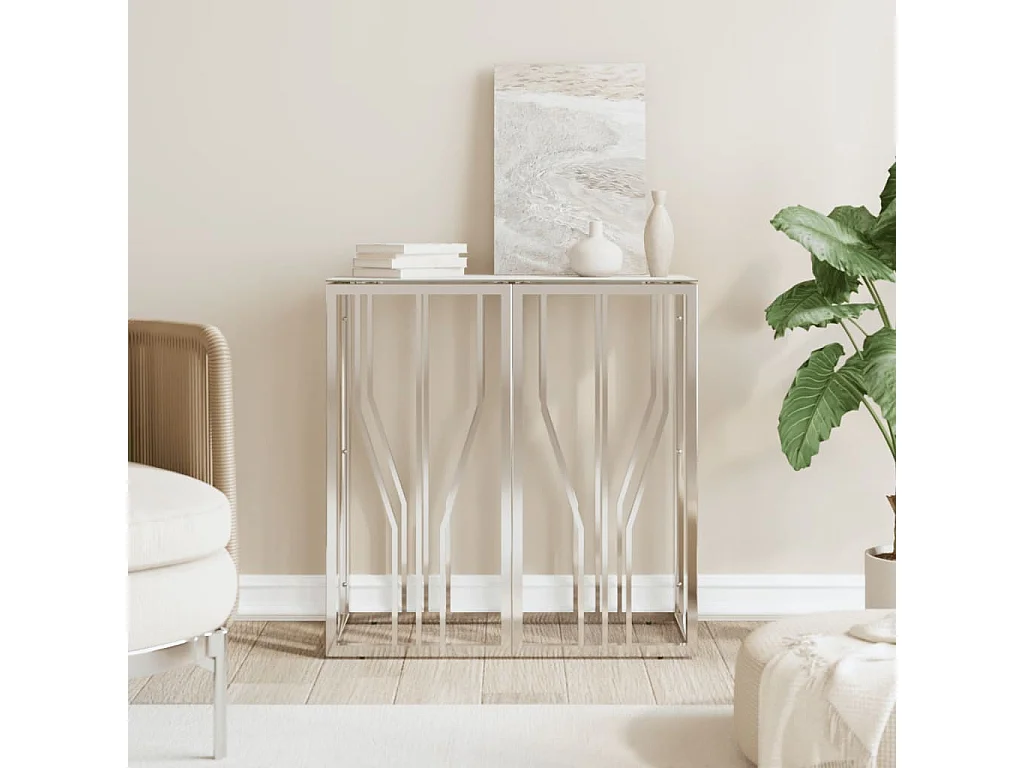 Table console argenté 70x30x70 cm acier inoxydable et verre