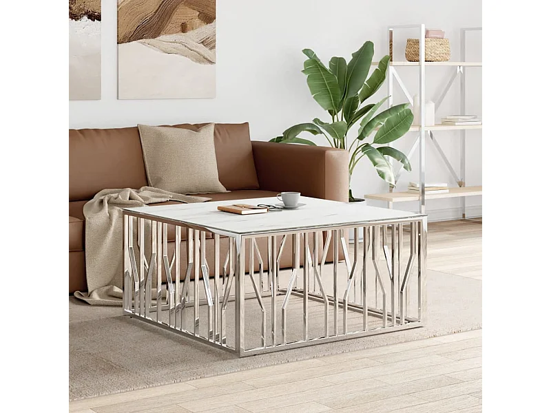 Couchtisch Silbern 100x100x50 cm Edelstahl und Glas