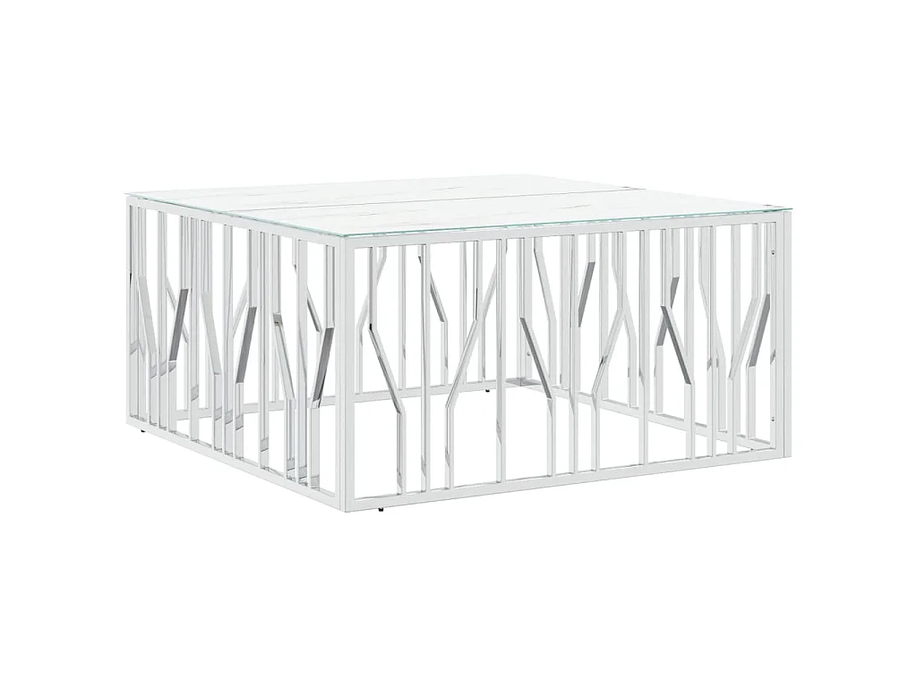 Table basse argenté 100x100x50 cm acier inoxydable et verre