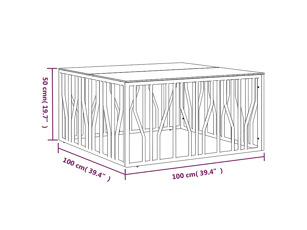 Table basse argenté 100x100x50 cm acier inoxydable et verre