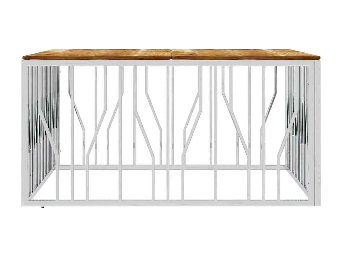 Table basse argenté acier inoxydable et bois massif d'acacia