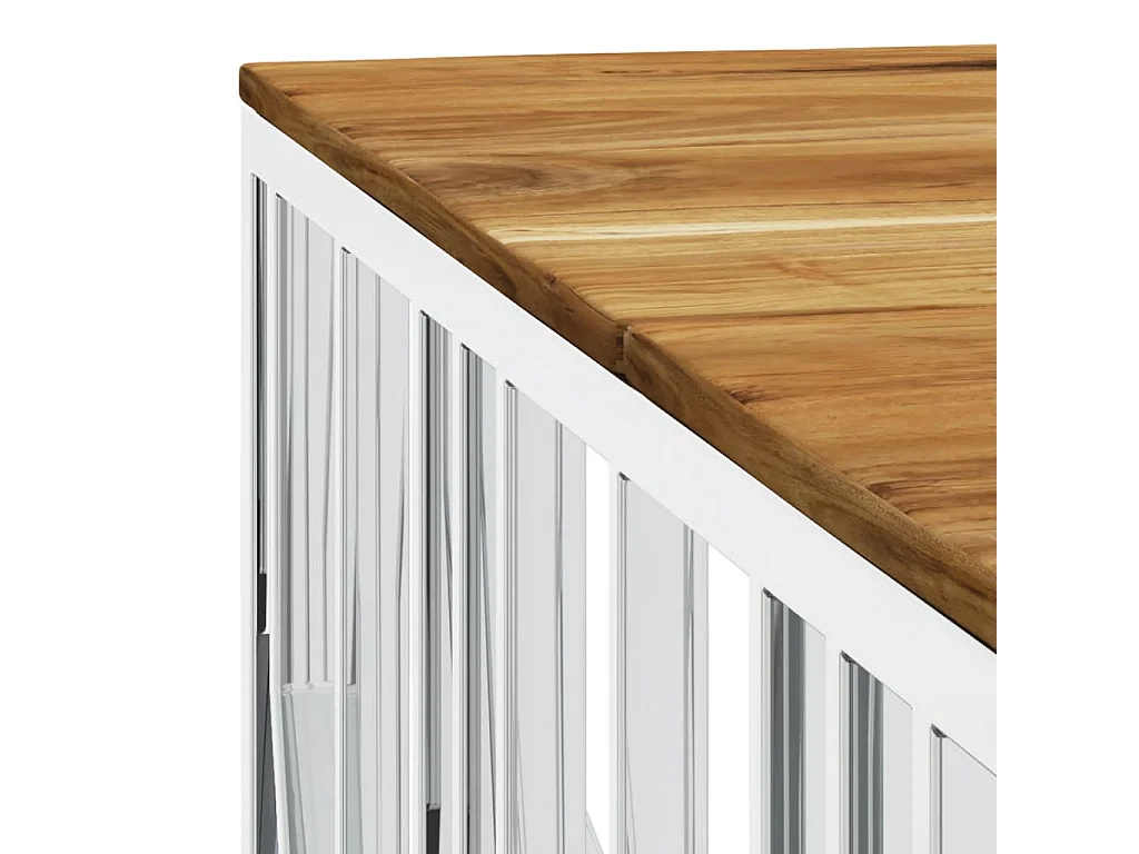 Table basse argenté acier inoxydable et bois massif d'acacia