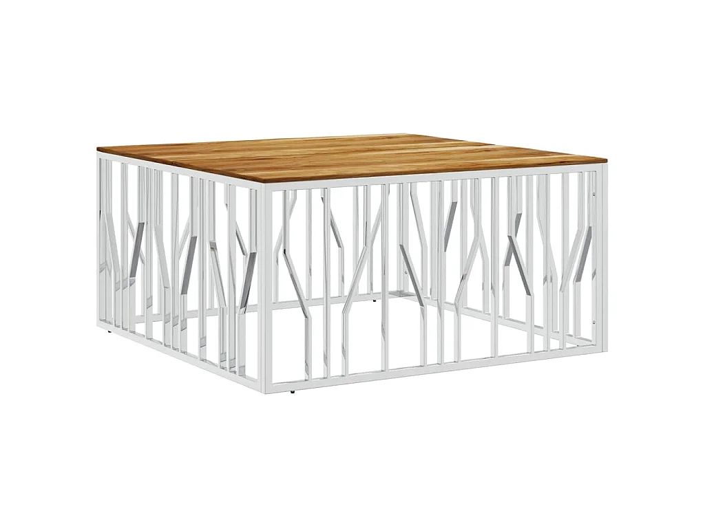 Table basse argenté acier inoxydable et bois massif d'acacia