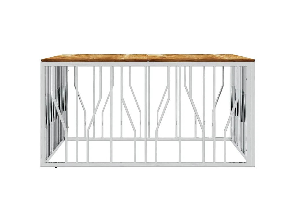 Table basse argenté acier inoxydable et bois massif d'acacia