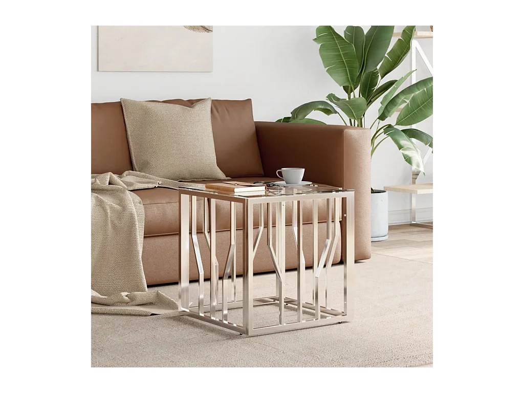 Couchtisch Silbern 50x50x50 cm Edelstahl und Glas